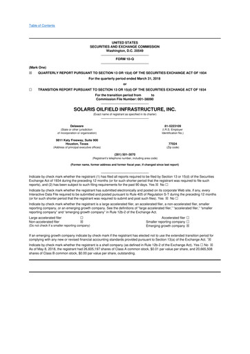 Thumbnail Solaris Energy Infrastructure 10-Q Quarterly Report FY2018 