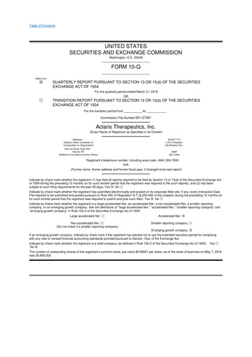 Thumbnail Aclaris Therapeutics 10-Q Quarterly Report FY2018 