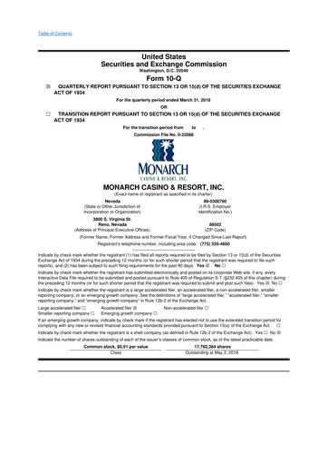Thumbnail Monarch Casino & Resort 10-Q Quarterly Report FY2018 