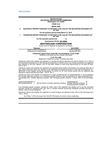 Thumbnail NextDecade Corp 10-Q Quarterly Report FY2018 