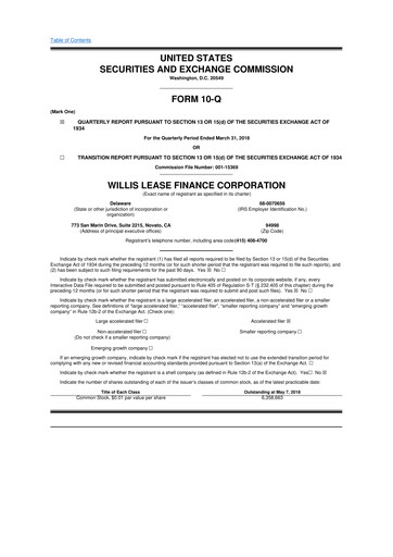 Thumbnail Willis Lease Finance Corporation 10-Q Quarterly Report FY2018 