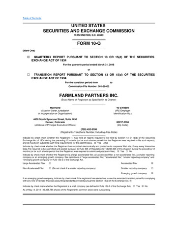 Thumbnail Farmland Partners
 10-Q Quarterly Report FY2018 
