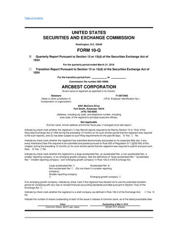 Thumbnail ArcBest 10-Q Quarterly Report FY2018 