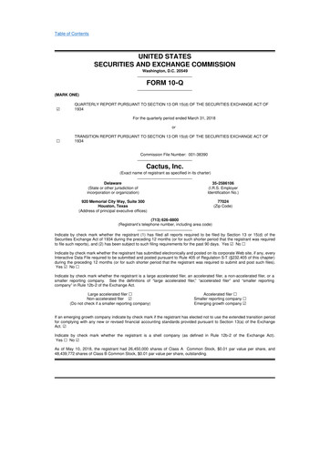 Miniature Cactus Inc 10-Q Rapport trimestriel 2018 