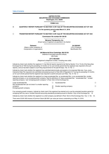 Thumbnail Mersana Therapeutics 10-Q Quarterly Report FY2018 
