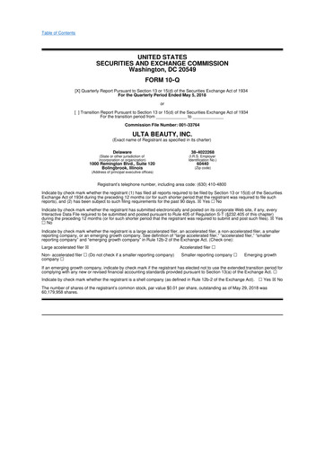 Thumbnail ULTA Beauty
 10-Q Quarterly Report FY2018 