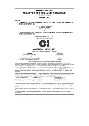 Thumbnail O-I Glass
 10-Q Quarterly Report FY2018 