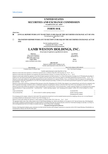 Thumbnail Lamb Weston 10-K Annual Report 2018