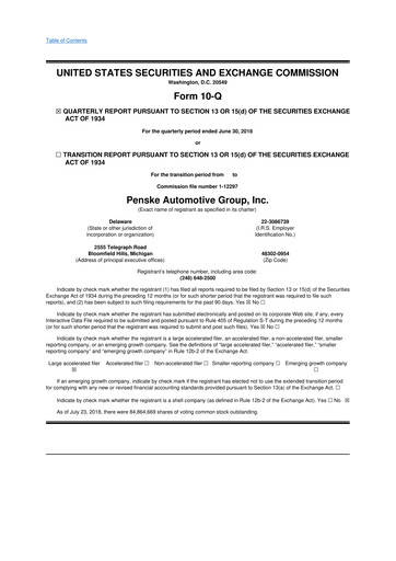 Thumbnail Penske Automotive Group 10-Q Quarterly Report FY2018 