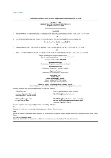 Thumbnail Ryanair 20-F Annual Report 2018