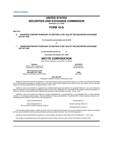 Thumbnail Incyte 10-Q Quarterly Report FY2018 