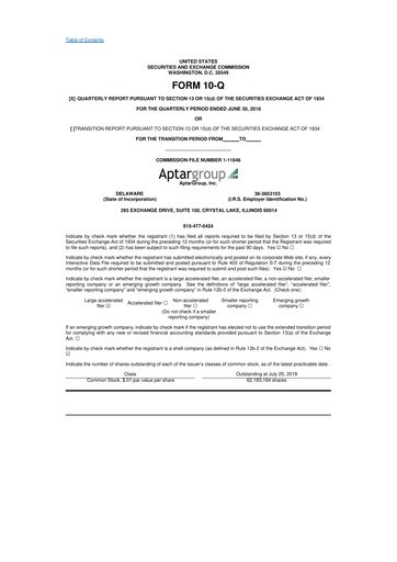 Miniature AptarGroup 10-Q Rapport trimestriel 2018 