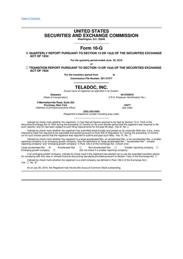 Thumbnail Teladoc Health
 10-Q Quarterly Report FY2018 