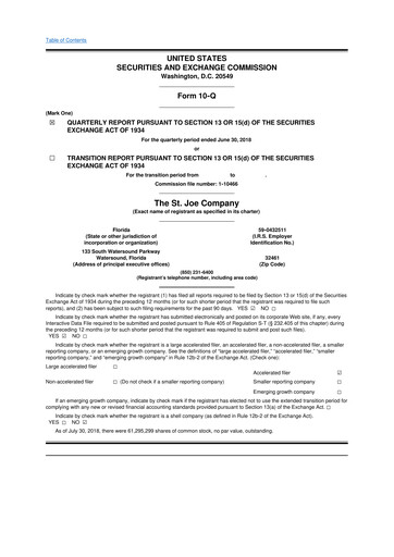 Thumbnail St. Joe Company
 10-Q Quarterly Report FY2018 