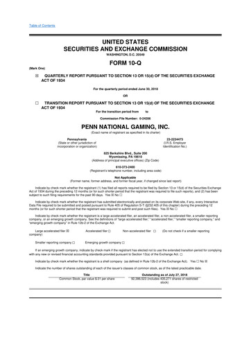 Thumbnail PENN Entertainment
 10-Q Quarterly Report FY2018 