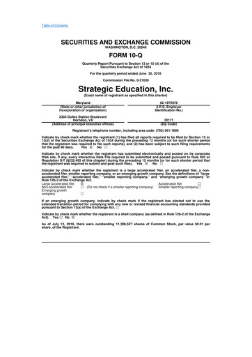 Thumbnail Strategic Education
 10-Q Quarterly Report FY2018 
