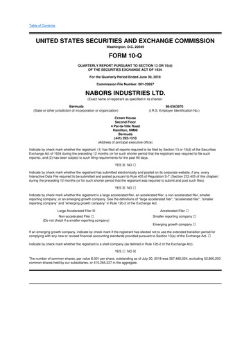 Miniature Nabors Industries
 10-Q Rapport trimestriel 2018 