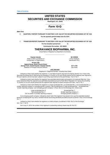 Vorschaubild Theravance Biopharma
 10-Q Quartalsbericht 2018 