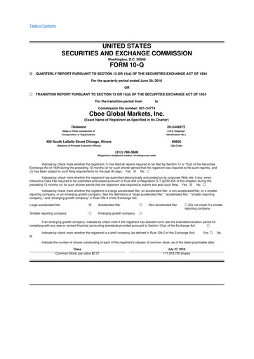 Thumbnail Cboe Global Markets 10-Q Quarterly Report FY2018 