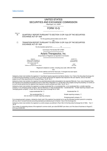 Thumbnail Aclaris Therapeutics 10-Q Quarterly Report FY2018 