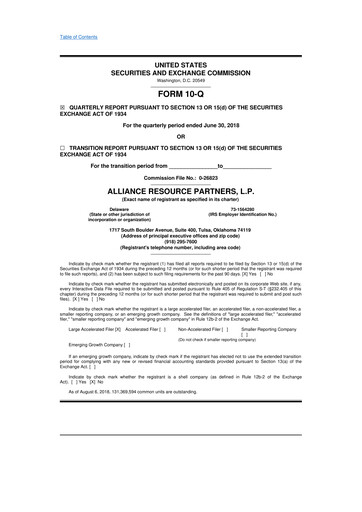 Vorschaubild Alliance Resource Partners 10-Q Quartalsbericht  