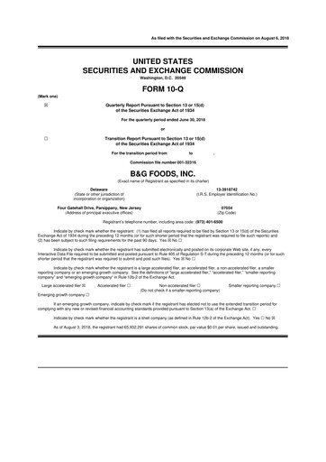 Vorschaubild B&G Foods

 10-Q Quartalsbericht 2018 