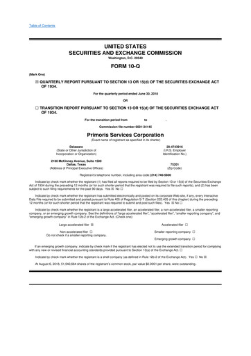 Vorschaubild Primoris Services Corporation
 10-Q Quartalsbericht 2018 