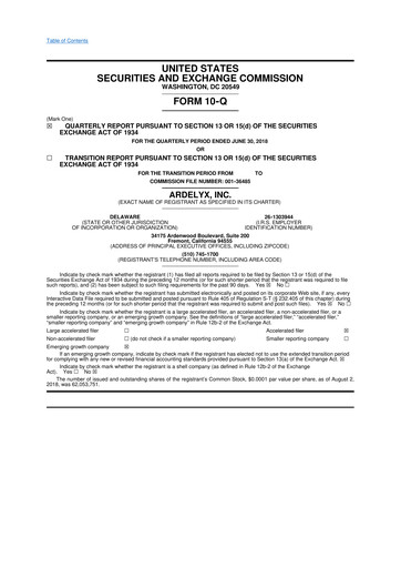 Thumbnail Ardelyx 10-Q Quarterly Report FY2018 