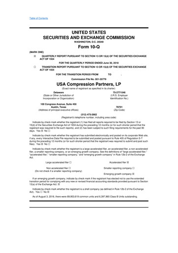 Thumbnail USA Compression Partners
 10-Q Quarterly Report FY2018 