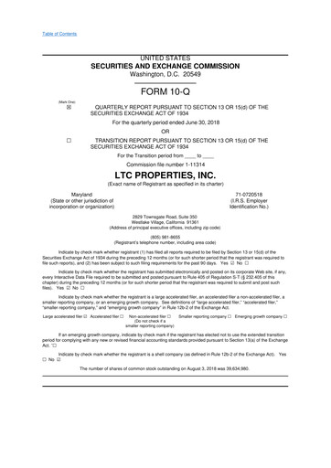Thumbnail LTC Properties 10-Q Quarterly Report FY2018 