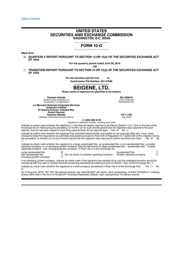 Thumbnail BeOne Medicines 10-Q Quarterly Report FY2018 