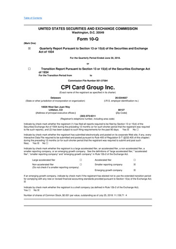 Thumbnail CPI Card Group 10-Q Quarterly Report FY2018 