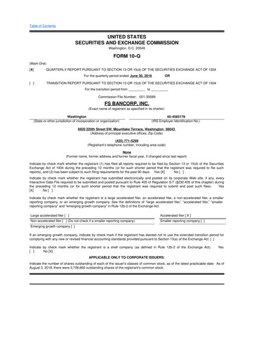 Thumbnail FS Bancorp 10-Q Quarterly Report FY2018 