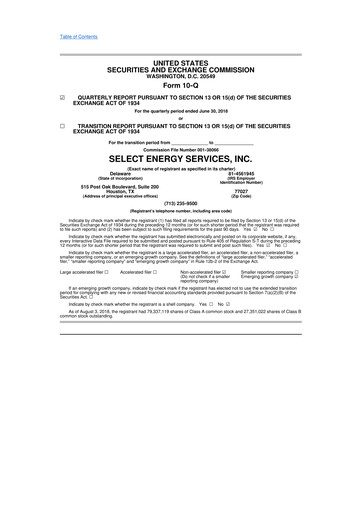 Thumbnail Select Water Solutions 10-Q Quarterly Report FY2018 