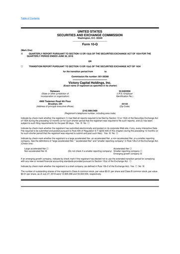 Vorschaubild Victory Capital 10-Q Quartalsbericht 2018 