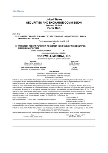 Vorschaubild Rockwell Medical
 10-Q Quartalsbericht  