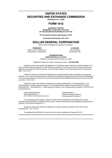 Miniature Dollar General 10-Q Rapport trimestriel 2018 