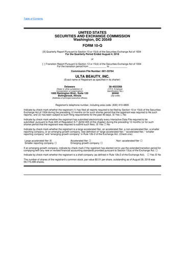 Thumbnail ULTA Beauty
 10-Q Quarterly Report FY2018 