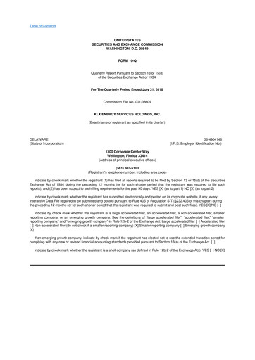 Thumbnail KLX Energy Services 10-Q Quarterly Report FY2018 