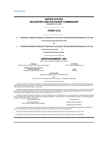 Thumbnail AeroVironment 10-Q Quarterly Report FY2019 