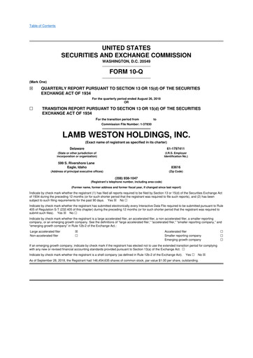 Thumbnail Lamb Weston 10-Q Quarterly Report FY2019 