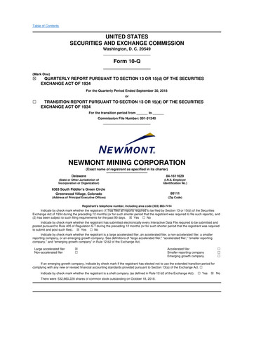 Thumbnail Newmont 10-Q Quarterly Report FY2018 