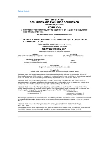 Thumbnail First Hawaiian Bank
 10-Q Quarterly Report FY2018 