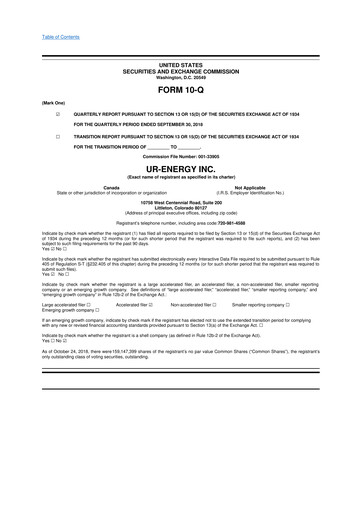 Thumbnail Ur-Energy 10-Q Quarterly Report FY2018 