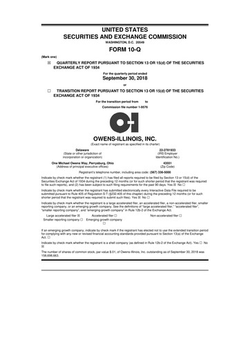 Thumbnail O-I Glass
 10-Q Quarterly Report FY2018 