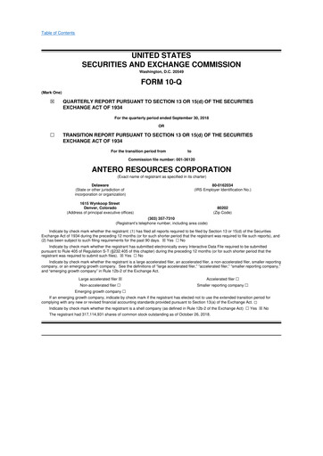 Thumbnail Antero Resources
 10-Q Quarterly Report FY2018 