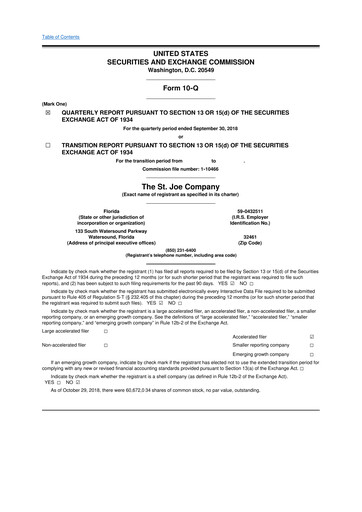 Thumbnail St. Joe Company
 10-Q Quarterly Report FY2018 