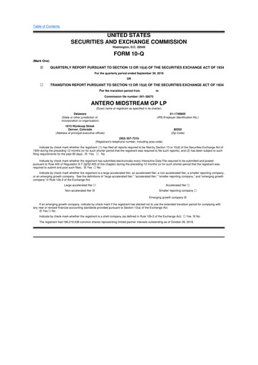 Thumbnail Antero Midstream
 10-Q Quarterly Report FY2018 