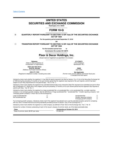 Thumbnail Floor & Decor

 10-Q Quarterly Report FY2018 