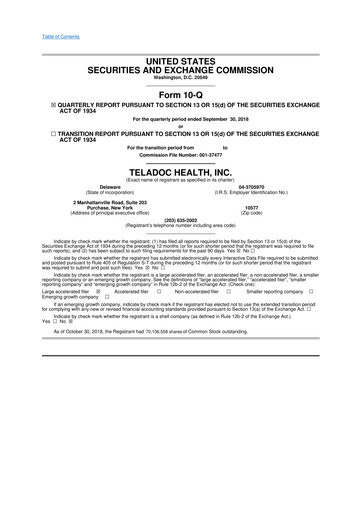 Thumbnail Teladoc Health
 10-Q Quarterly Report FY2018 